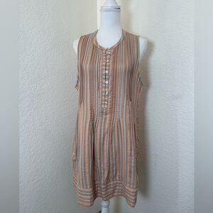 Faherty Isha‎ 100% Organic Cotton Button Down Pocket Muslin Shirt Dress L
